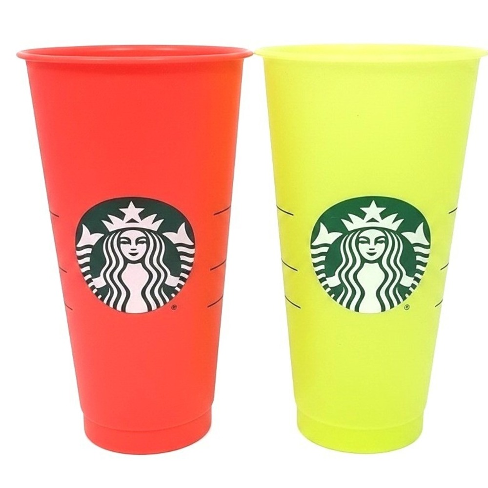 Starbucks Color Changing Cold Cup Set 24oz Venti Reusable Tumblers Red Yellow